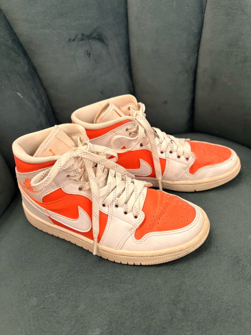 Nike Air Jordan 1 Mid Orange and Cream Basketball Shoes